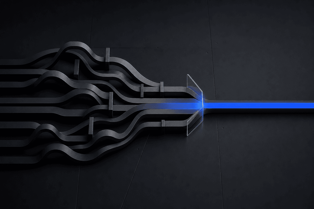 Complex enterprise workflows resolving into one efficient production path